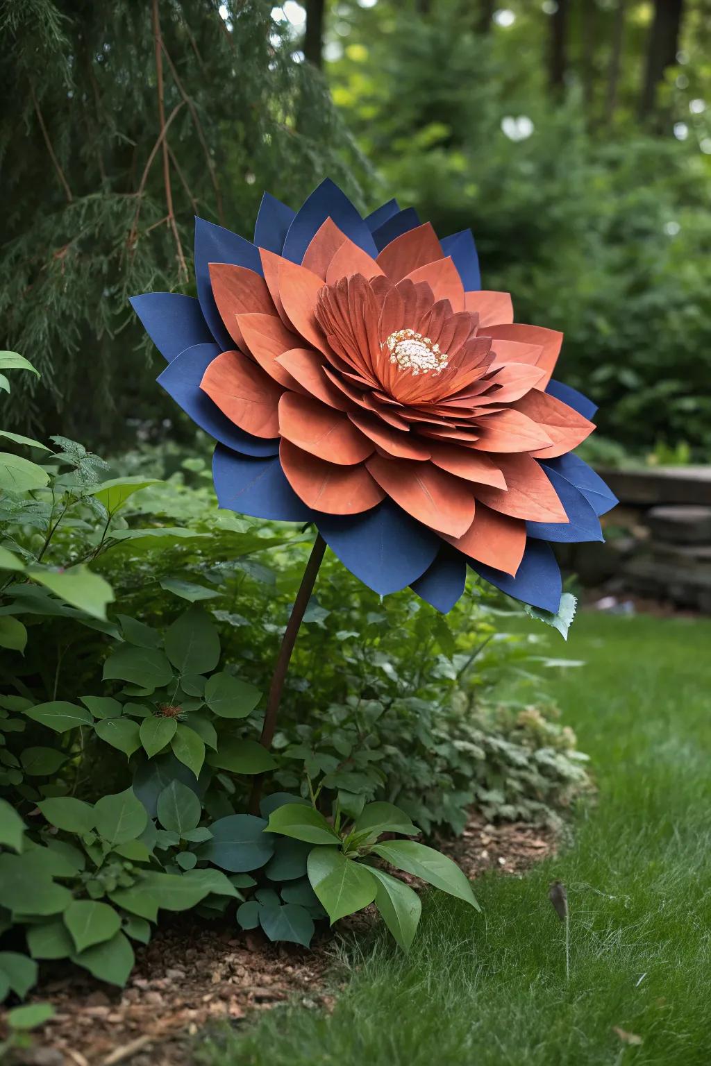 Transform your garden with a touch of crafted elegance: Oversized cardboard flowers bring vibrant beauty to outdoor spaces.