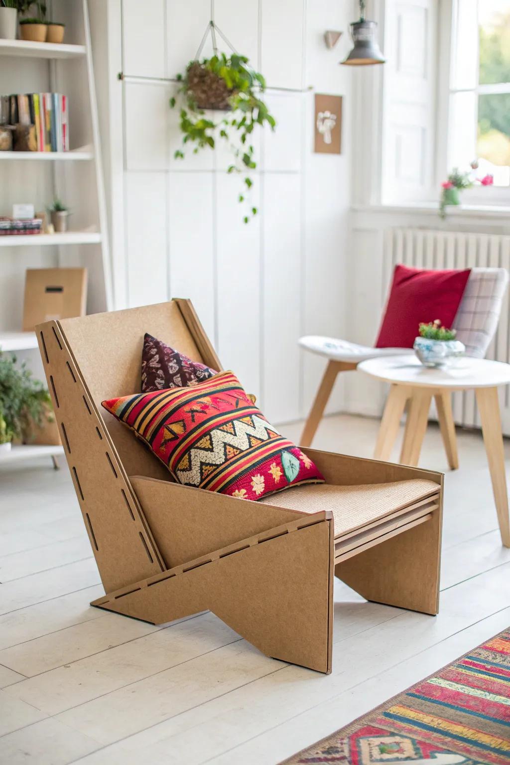 Discover the beauty of sustainable design with this chic cardboard chair—where minimalist elegance meets bold Boho flair.