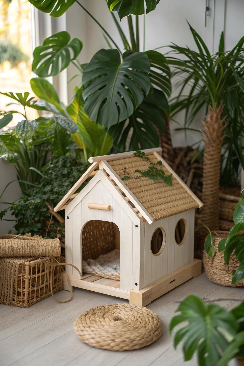 Transform your cat's corner into a serene jungle retreat with a touch of Scandinavian elegance. 🌿🐾 #CatHouseDesign #ScandiBoho