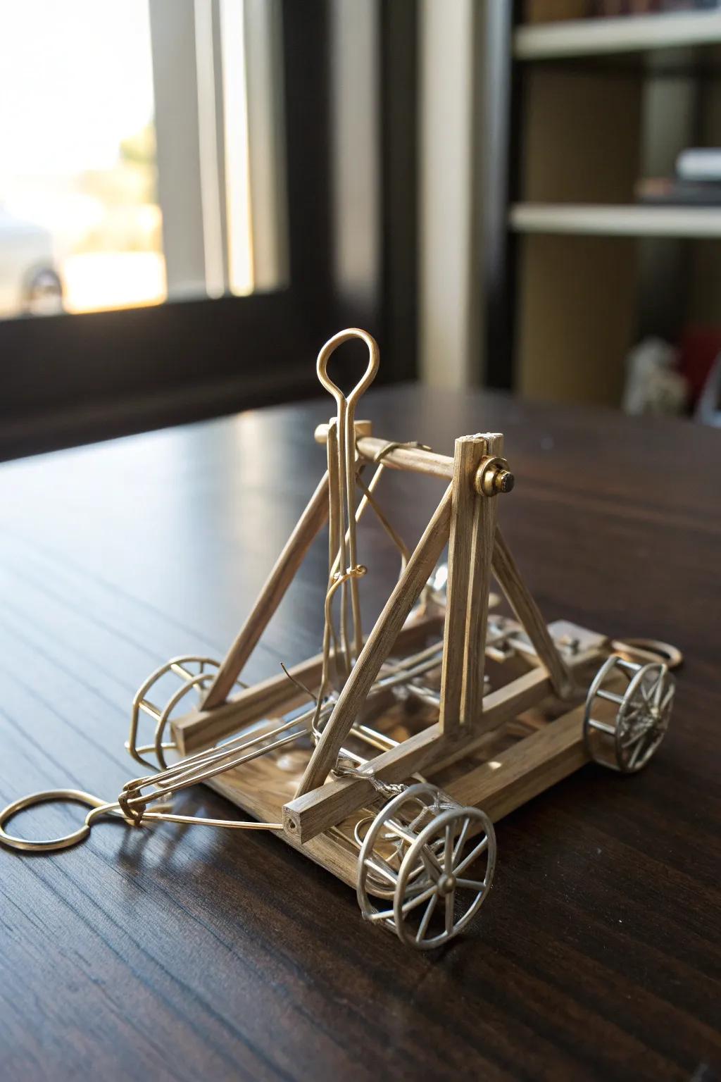 Ingenious Craftsmanship: Transforming Paper Clips into a Miniature Catapult Masterpiece