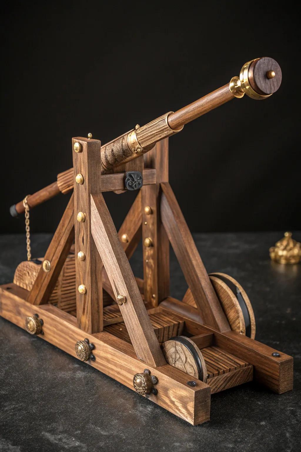 Discover the artistry of physics with this exquisitely crafted lever-based catapult.