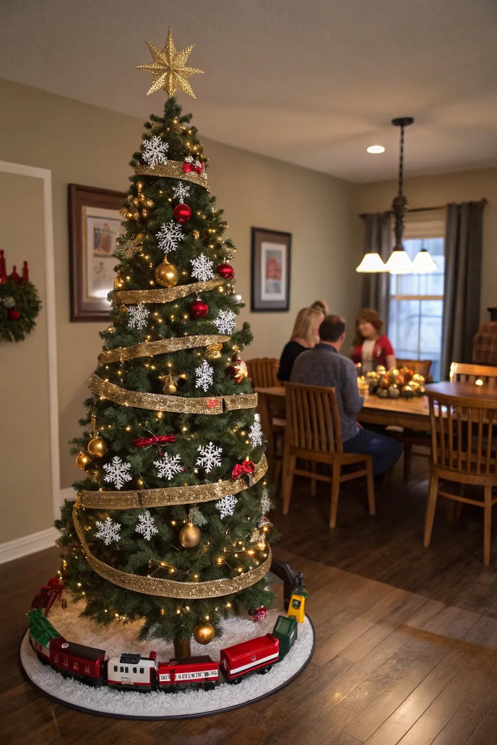 A Polar Express-themed tree that invites you on a magical journey.