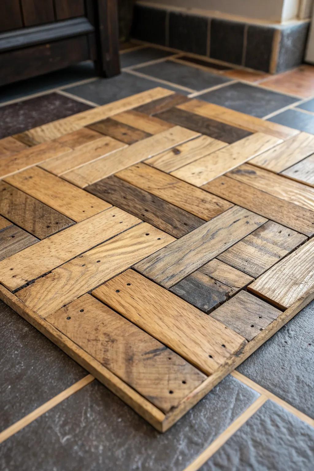 Transform your space with the timeless charm of pallet wood flooring.