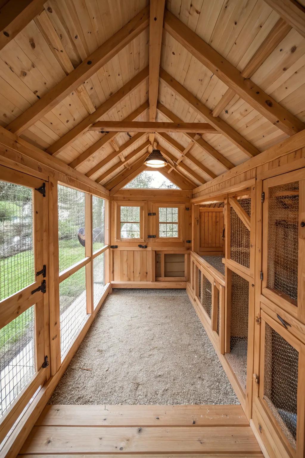 Craftsmanship meets comfort in this spacious chicken coop design, where ample room lets your chickens thrive.