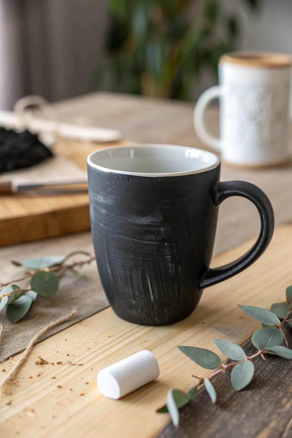 Redesign your drinkware daily with this charming chalkboard mug—where creativity meets simplicity.