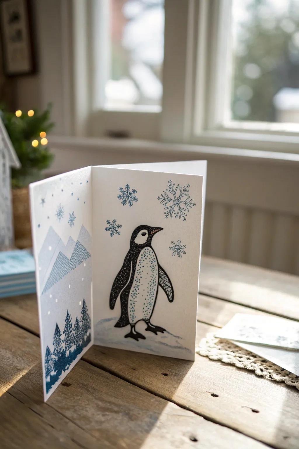 Delight in the festive charm of handmade penguin pop-up cards, where simplicity meets joy!