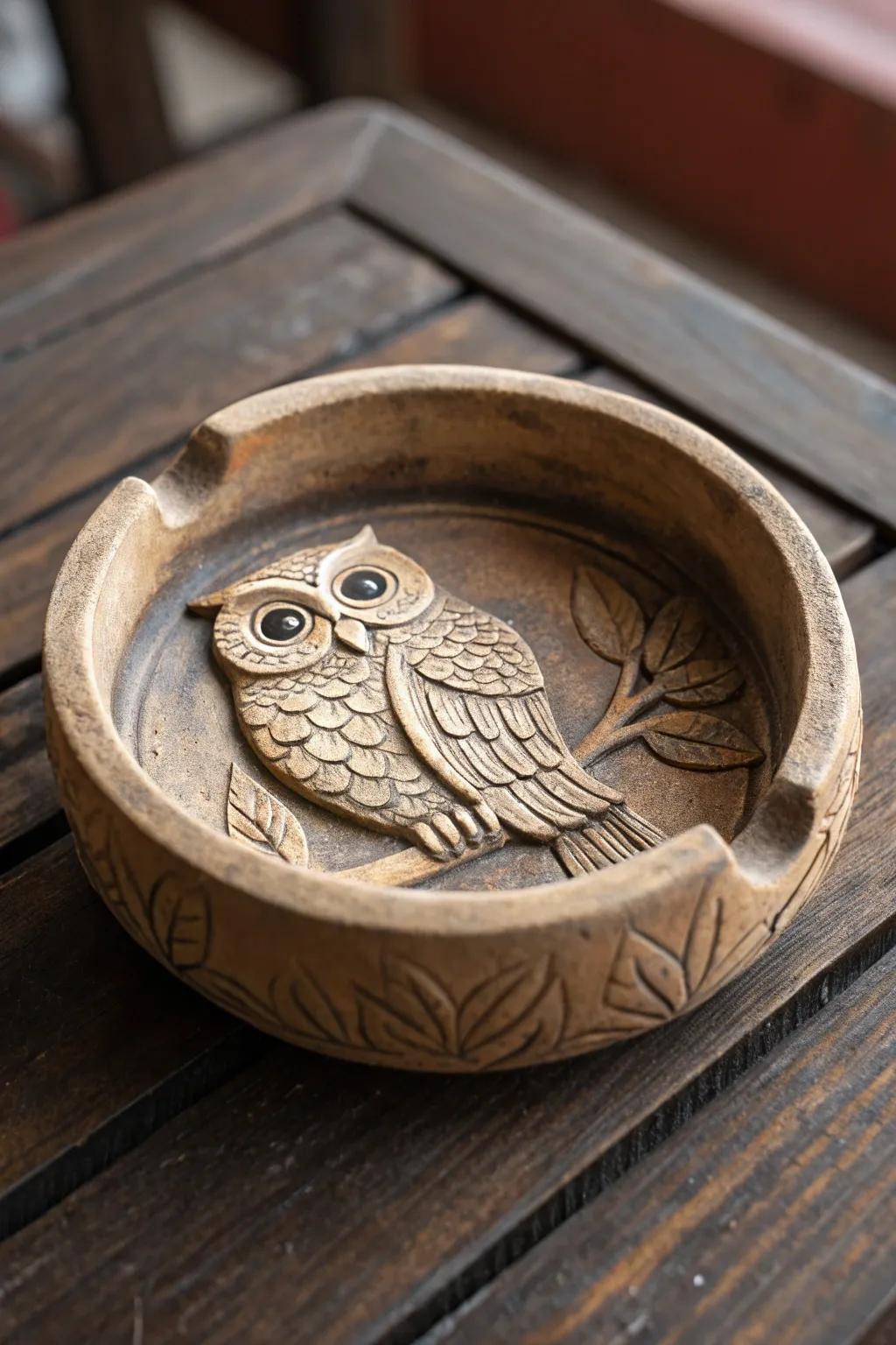 Elevate your space with this charming, handcrafted owl ashtray—where artistry meets functionality.