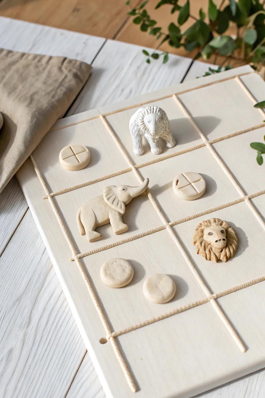 Bring the Animal Kingdom to your playtime with this charming clay tic tac toe board. Perfect for sparking joy and creativity!