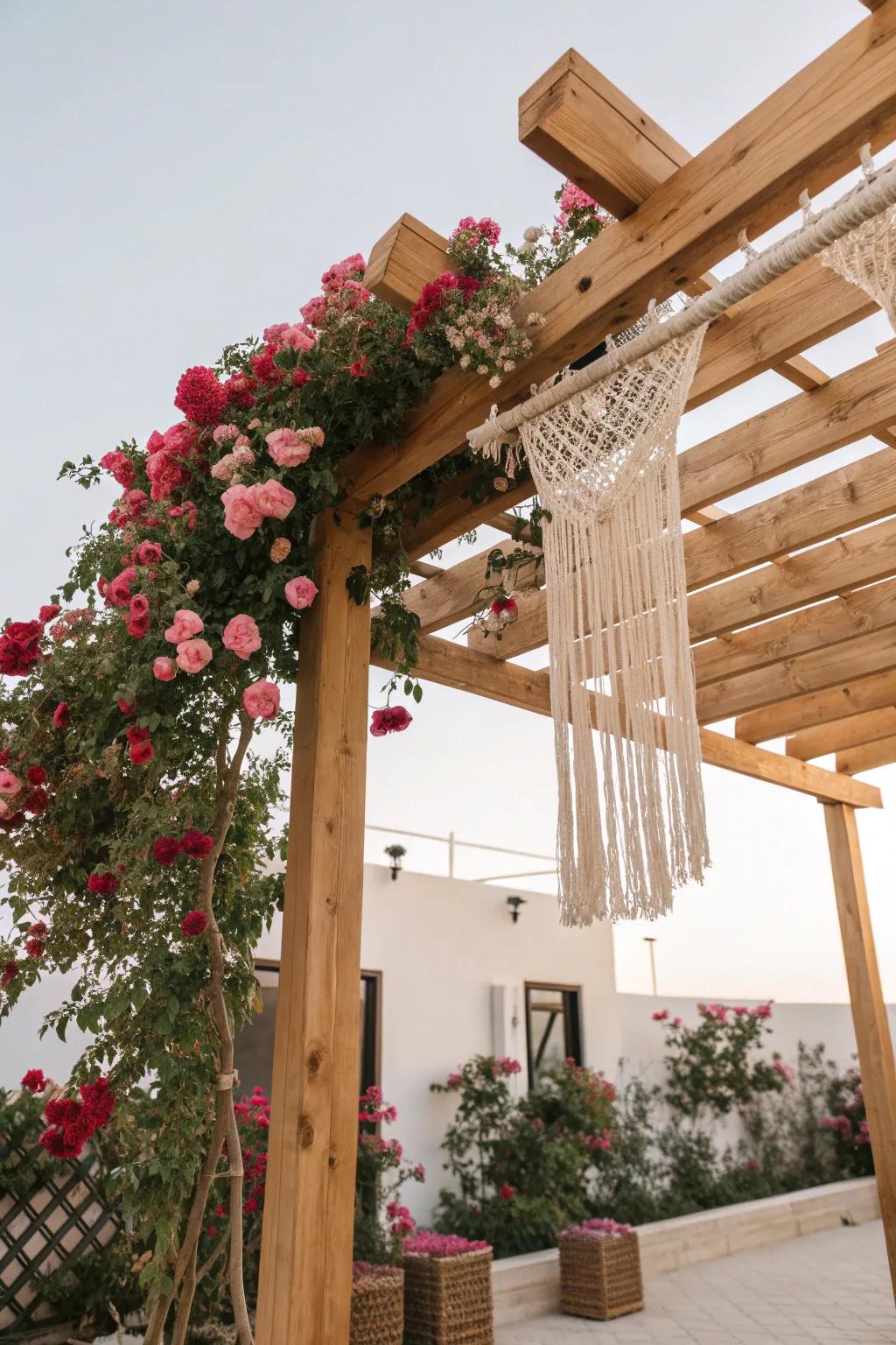 Step into a Pergola Paradise, where Scandinavian simplicity meets boho beauty with blooming roses.