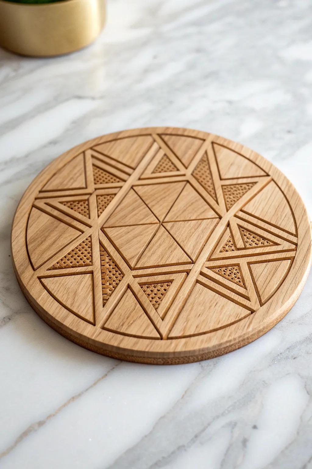 Elevate your coffee table with the elegance of geometric patterns, blending minimalist and Boho design.