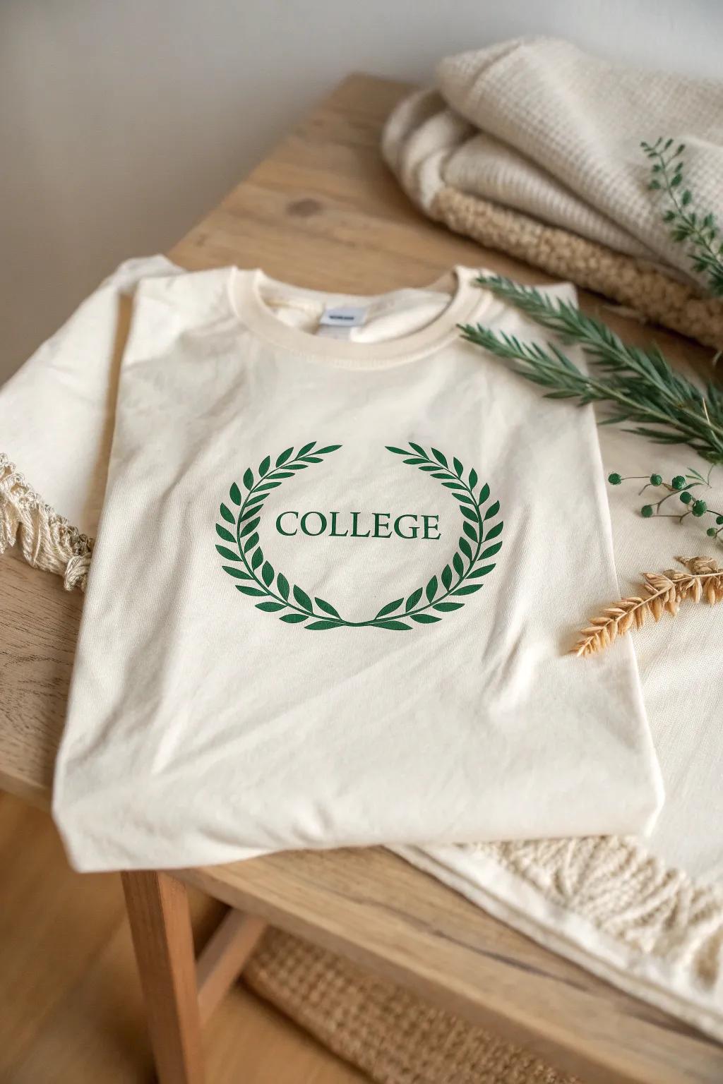 Elevate your college style with an elegant laurel wreath design, where simplicity meets striking beauty.