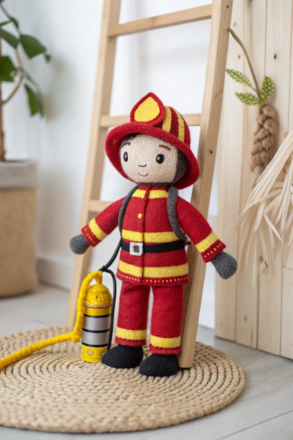 Celebrate creativity and community spirit with this charming firefighter puppet, a perfect blend of minimalist design and bold colors!