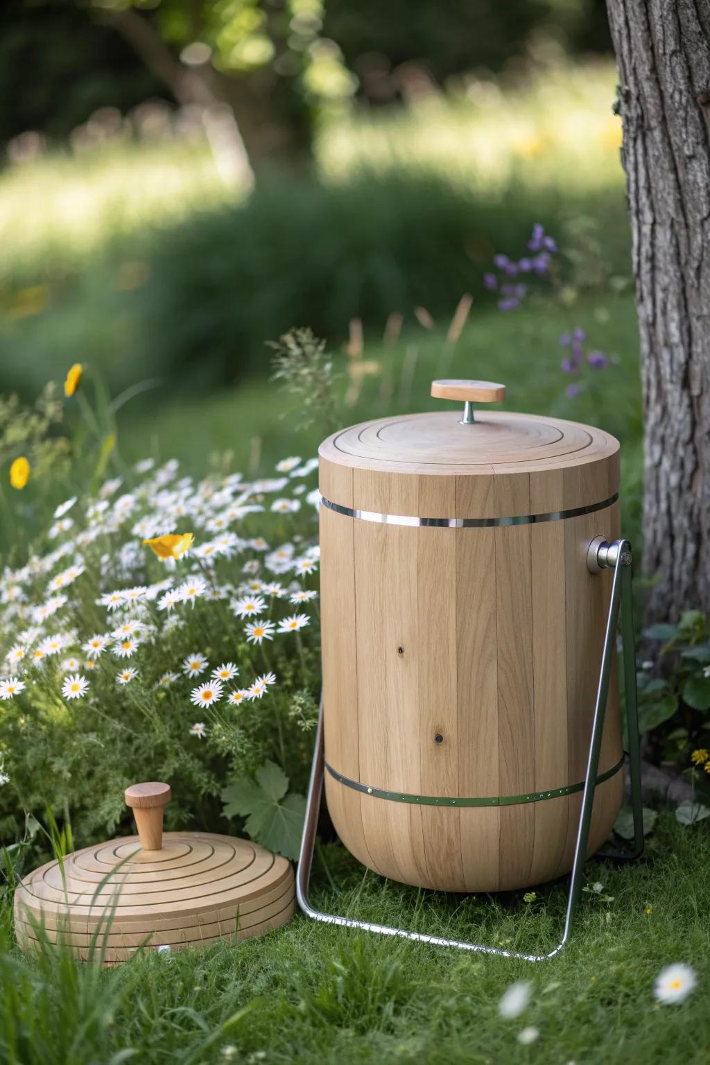 Transform your garden waste into rich compost with this stylish and efficient compost tumbler. A perfect blend of Scandinavian minimalism and Boho charm!