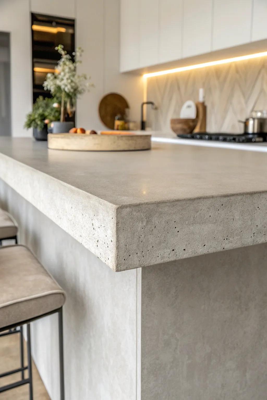 Elevate your space with the sleek sophistication of a minimalist concrete bar top.