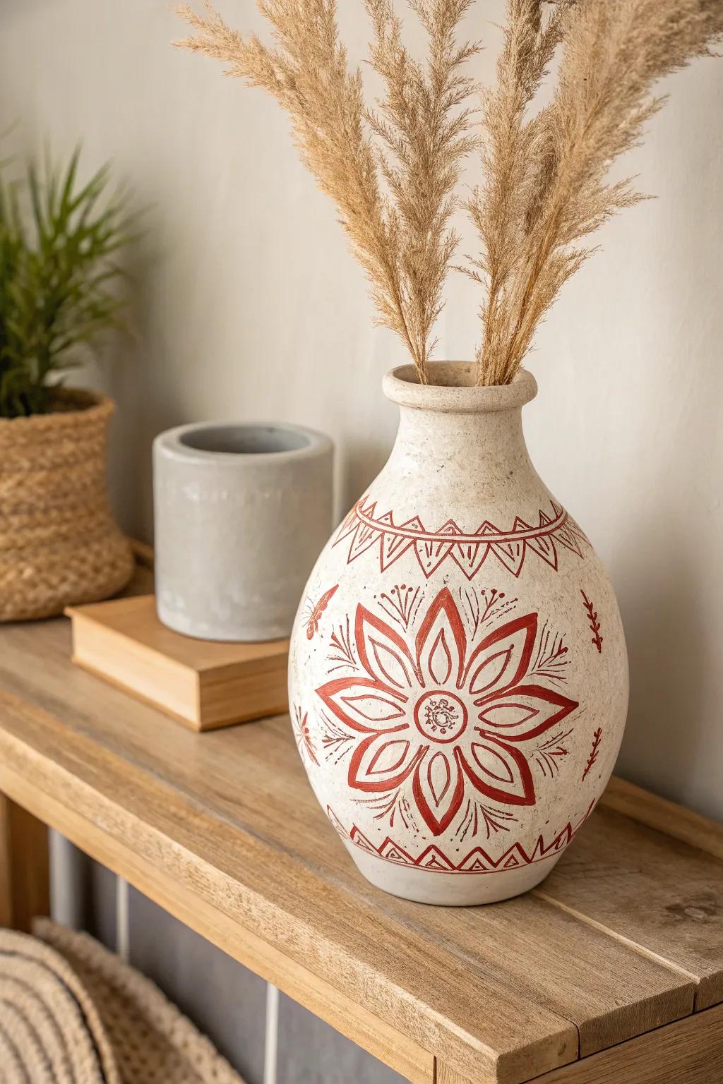 Stenciled Elegance: Transform your space with intricate patterns on concrete, merging art and function in minimalist Scandinavian style.