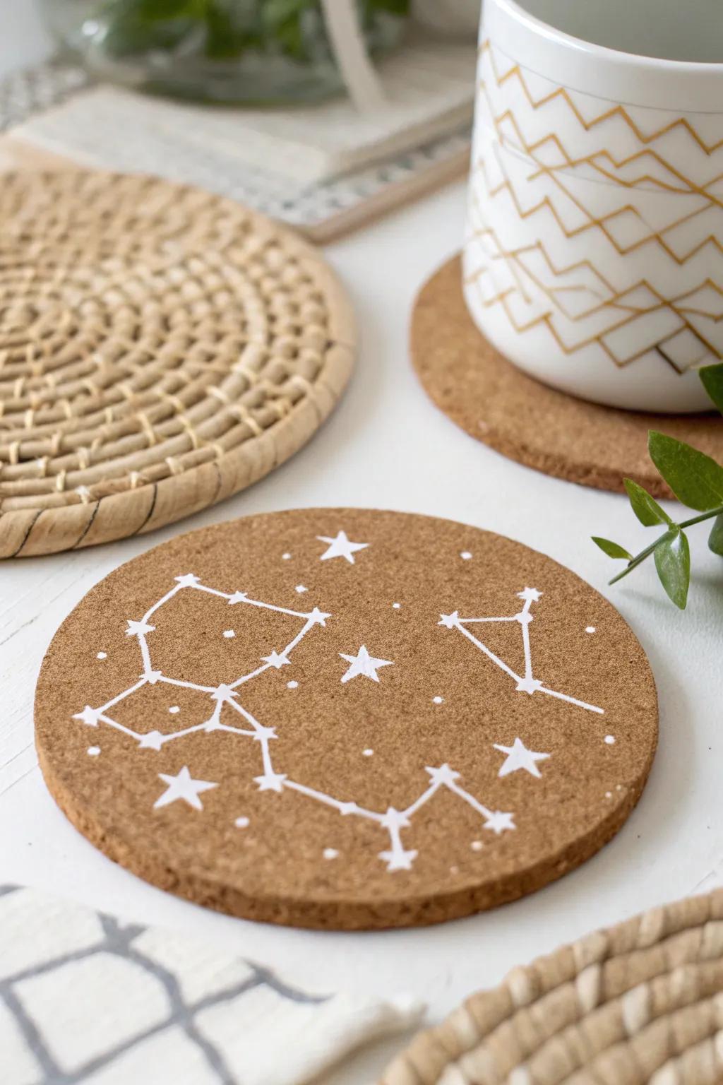 Bring the night sky to your table with these charming constellation coasters, where simplicity meets celestial elegance.