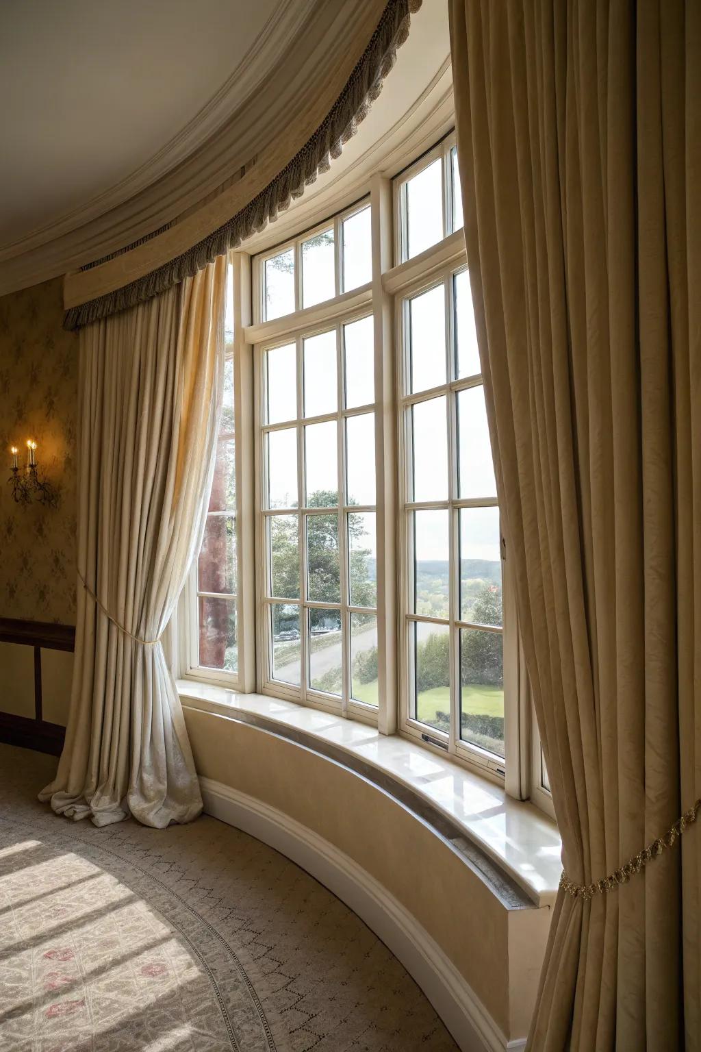 Curved tracks offer seamless draping.