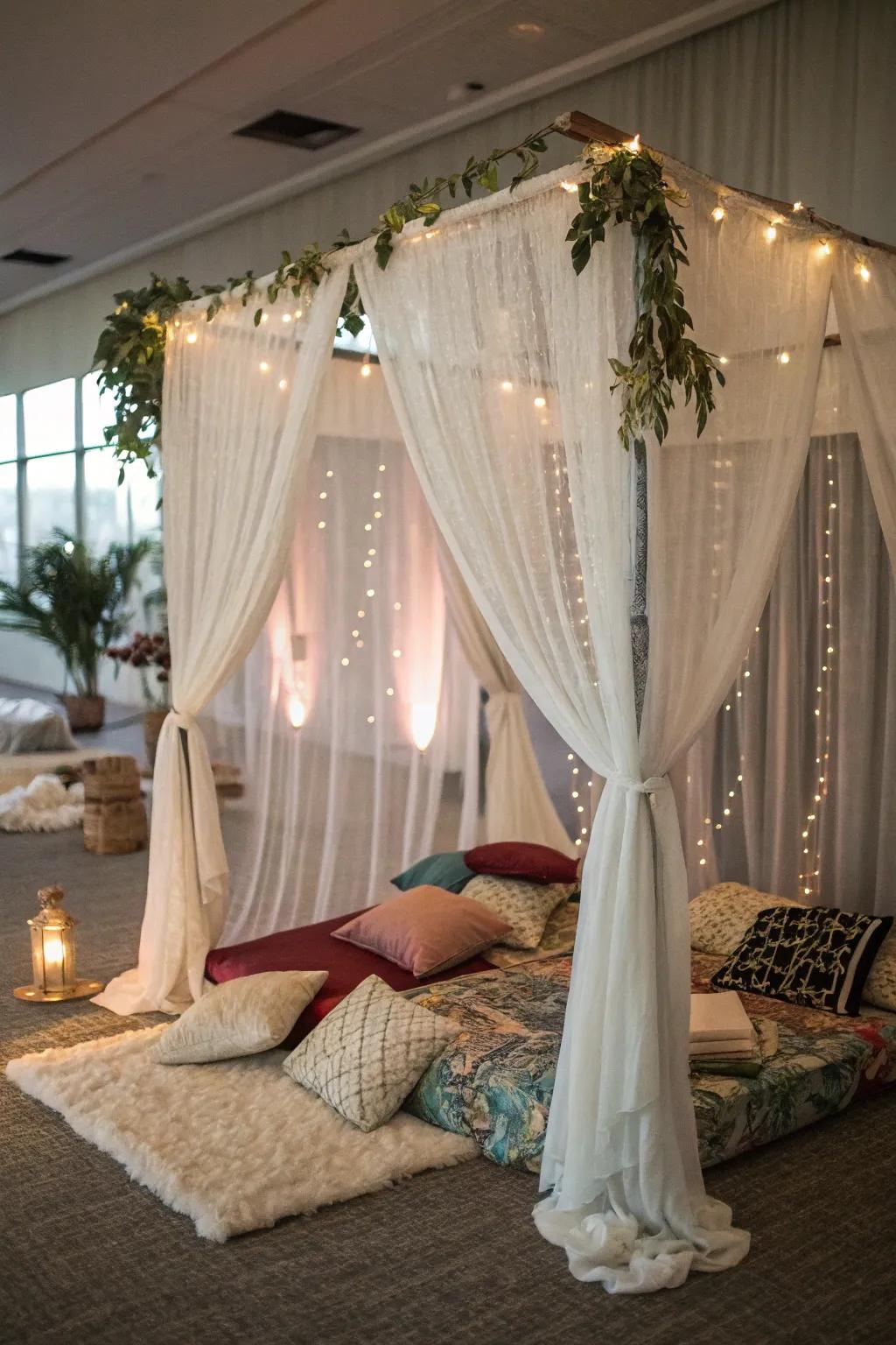 A canopy fort with a breezy and ethereal ambiance.