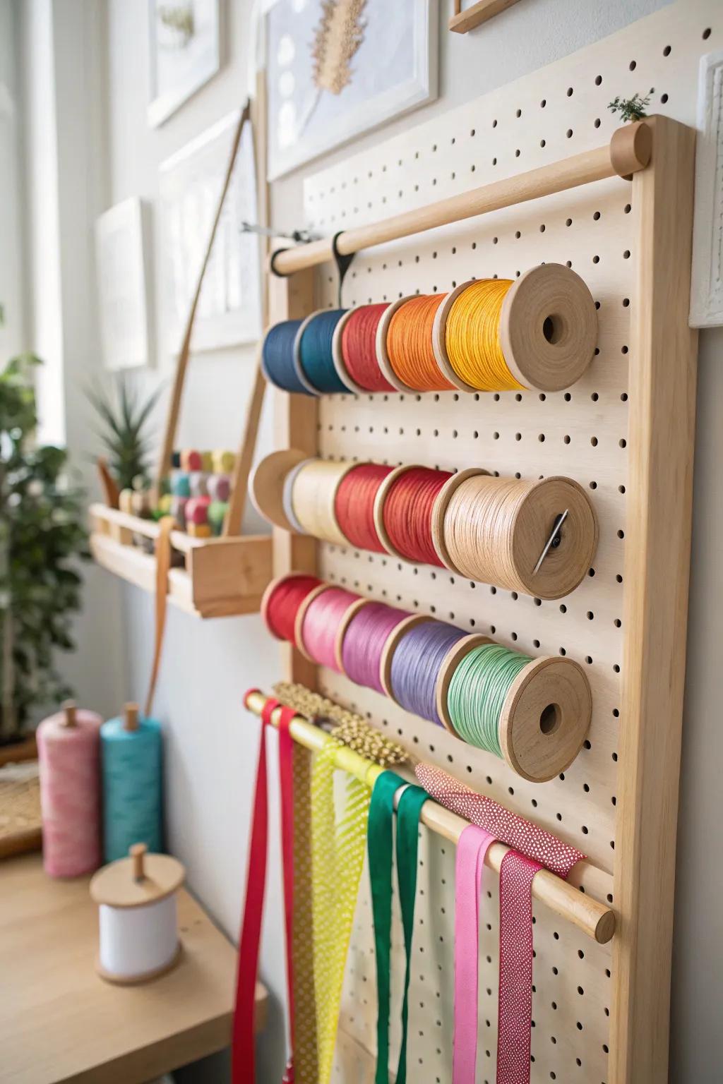 Elevate your craft room organization with stylish spool and ribbon rods. Simplicity meets function!