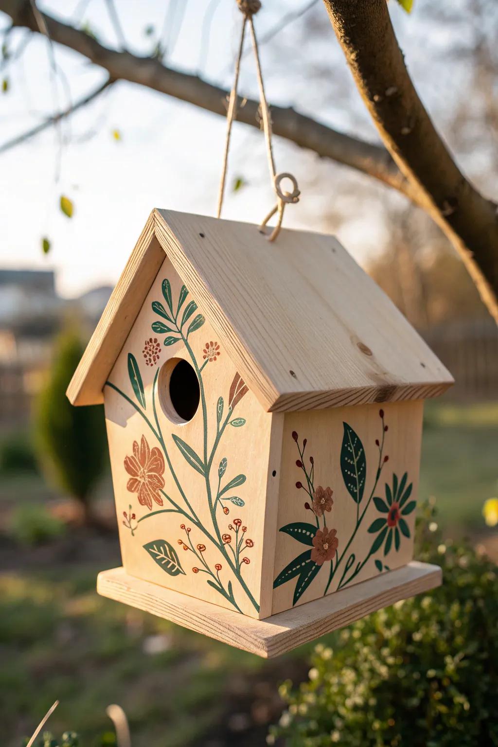 Craft a serene sanctuary with a personalized birdhouse, blending minimalist elegance with boho charm.