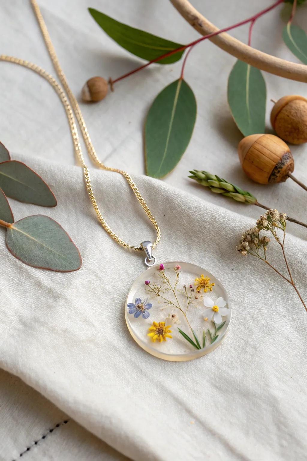 Capture nature's beauty in a single resin pendant—where modern design meets natural elegance.