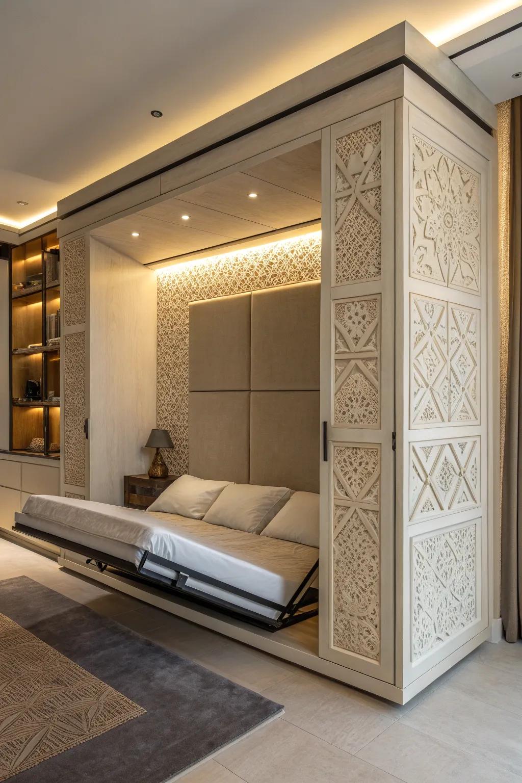 Maximize your space with a Murphy bed that merges style and function. #Craftsmanship #InteriorDesign