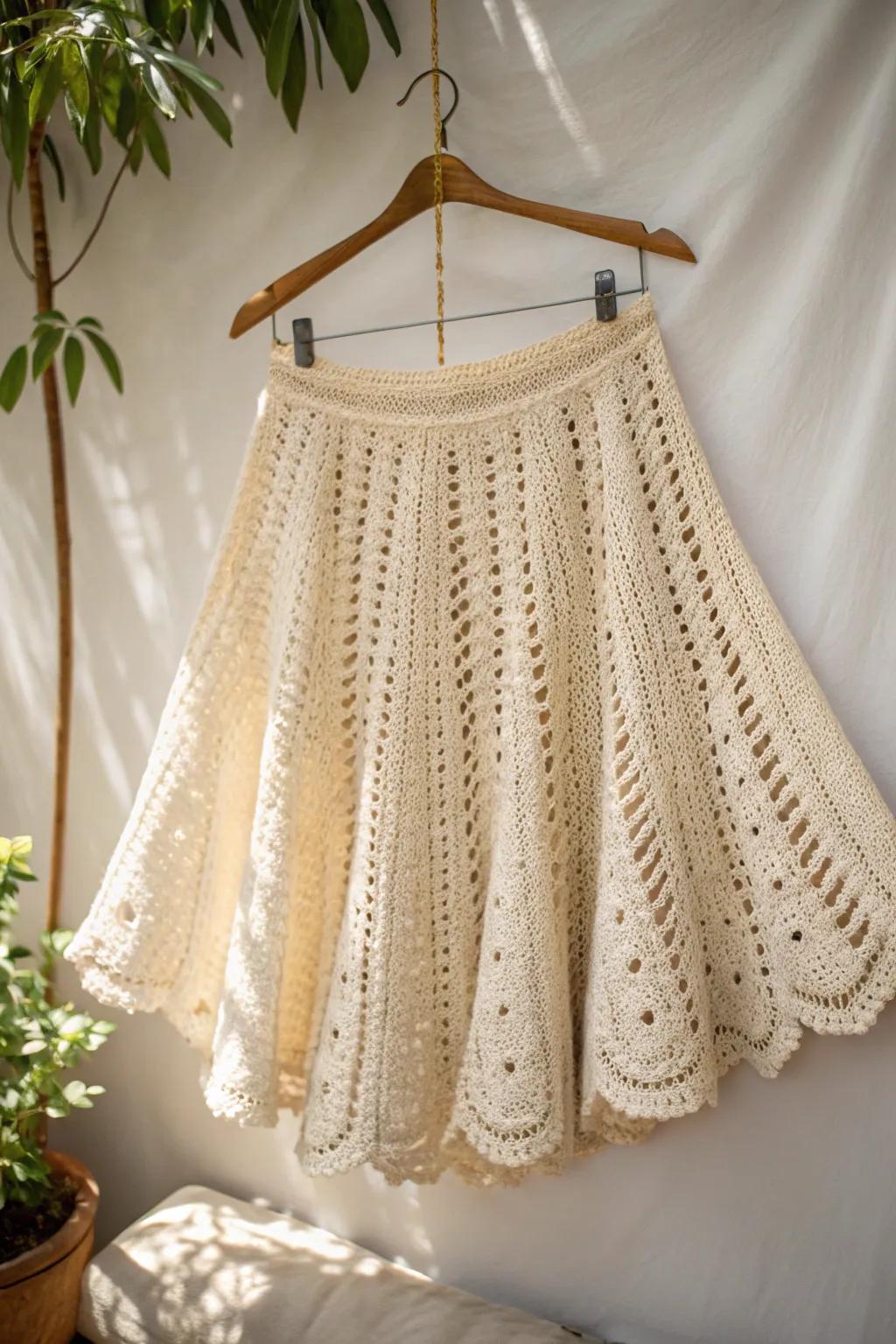Twirl into elegance with this handcrafted crochet circle skirt – perfect for beginners seeking a touch of minimalist charm.