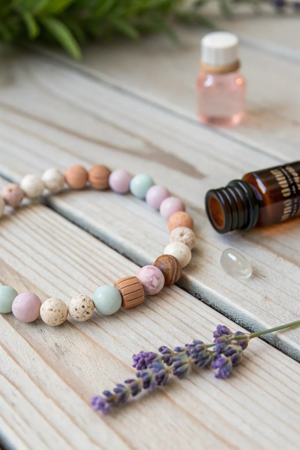 Carry tranquility wherever you go with this soothing essential oil diffuser bracelet.
