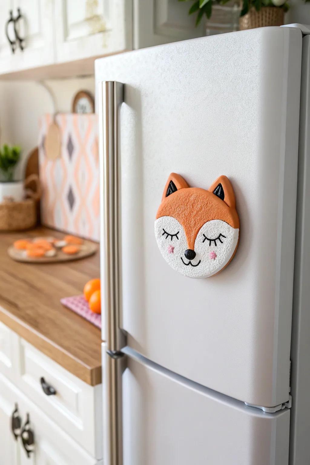 Add a touch of whimsy to your kitchen with this charming fox clay magnet!