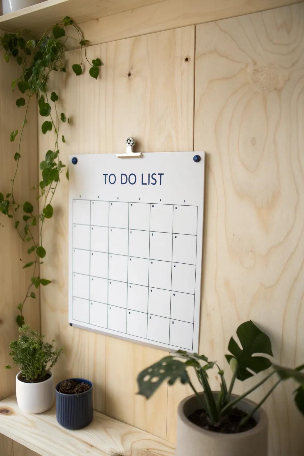 Stay organized in style with this chic minimalist whiteboard calendar - where functionality meets natural beauty.