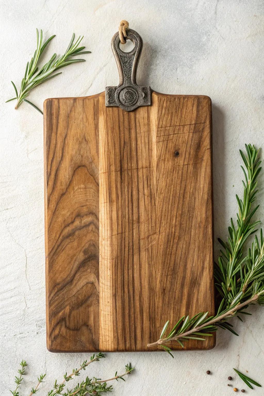 Elevate your kitchen decor with a vintage-inspired clipboard crafted from a cutting board. Perfect for displaying recipes with timeless charm. #VintageCrafts #ScandiBoho