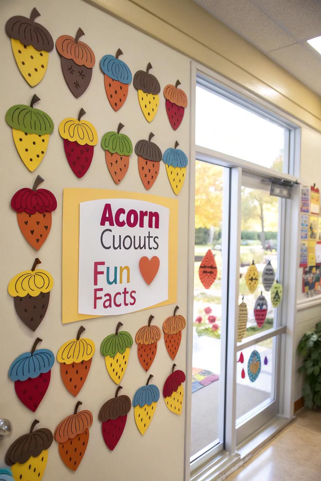 We're Nuts About Learning board with educational acorns.