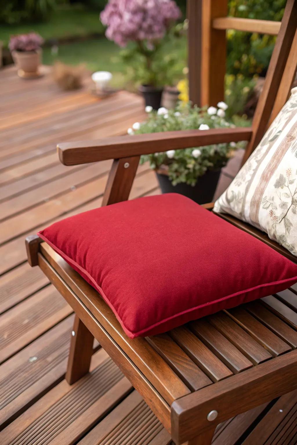 Add a splash of color to your deck with vibrant cushions that accentuate craftsmanship.