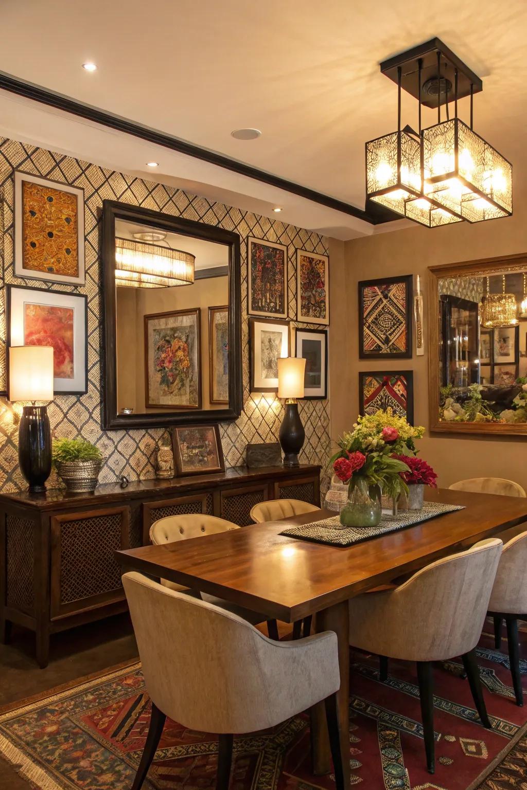 Infuse personality with art and mirrors.