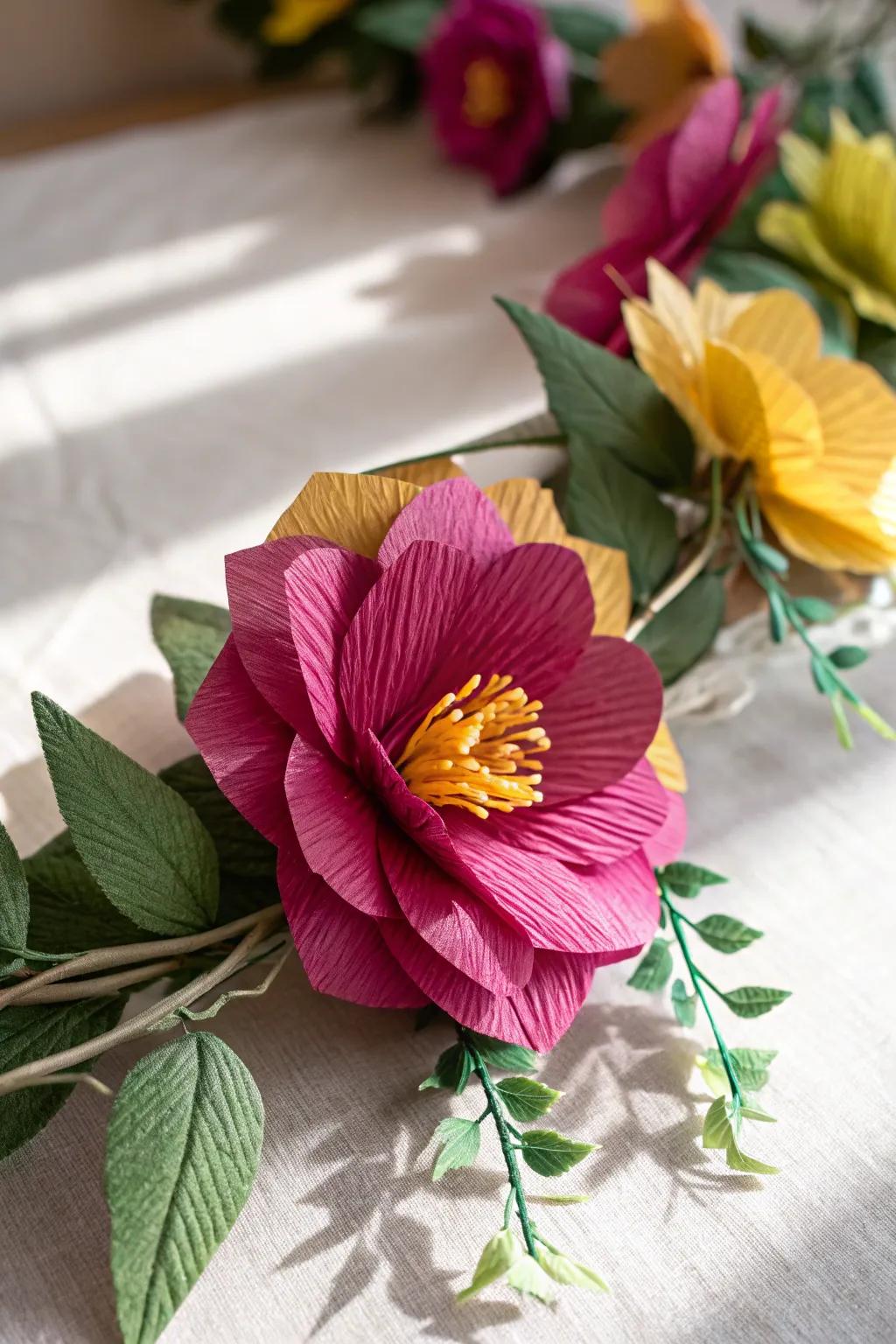 Embrace the artistry of Diwali with a stunning crepe paper flower that adds a burst of color and elegance to any celebration.