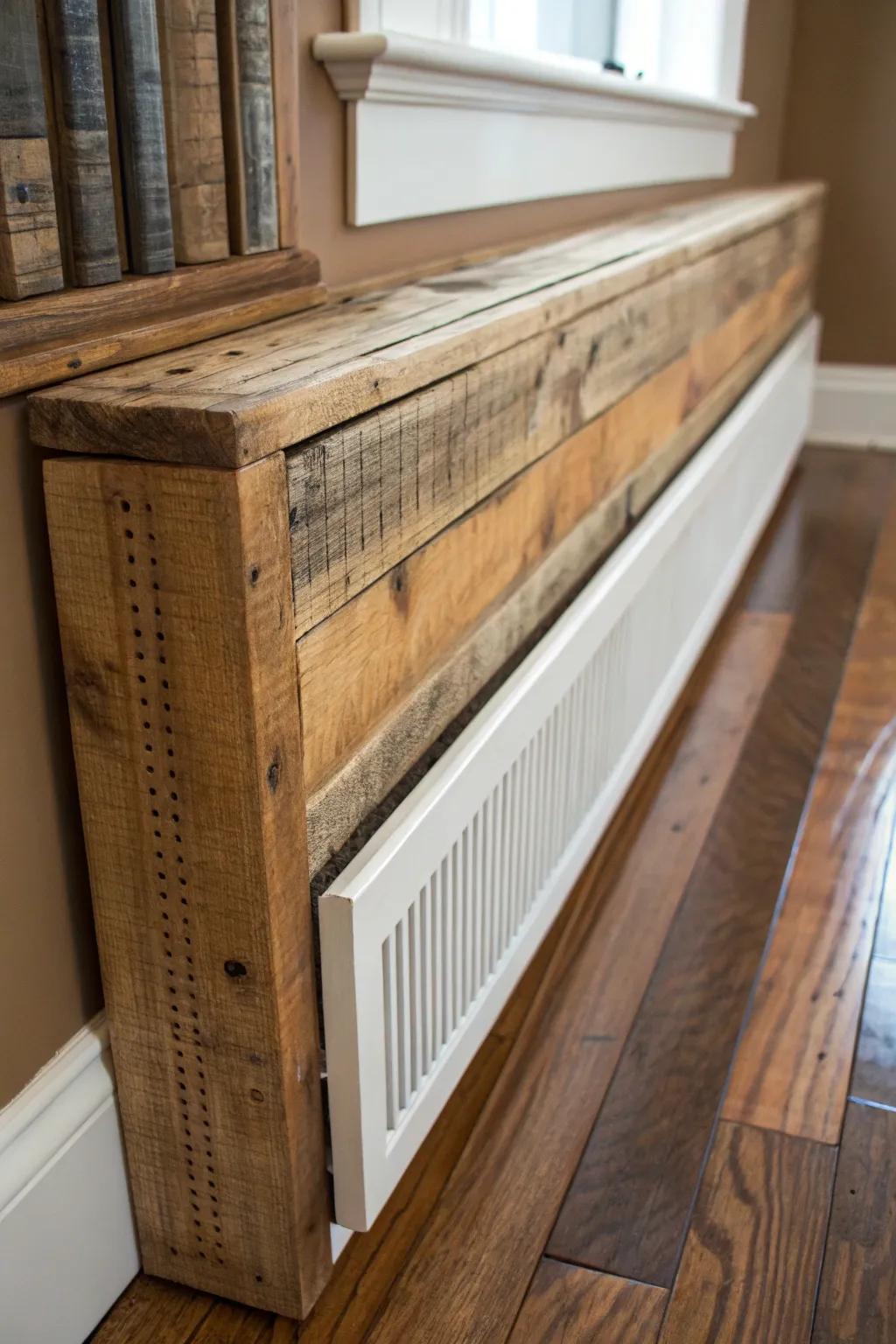 Transform your space with rustic charm: DIY pallet wood heater cover.