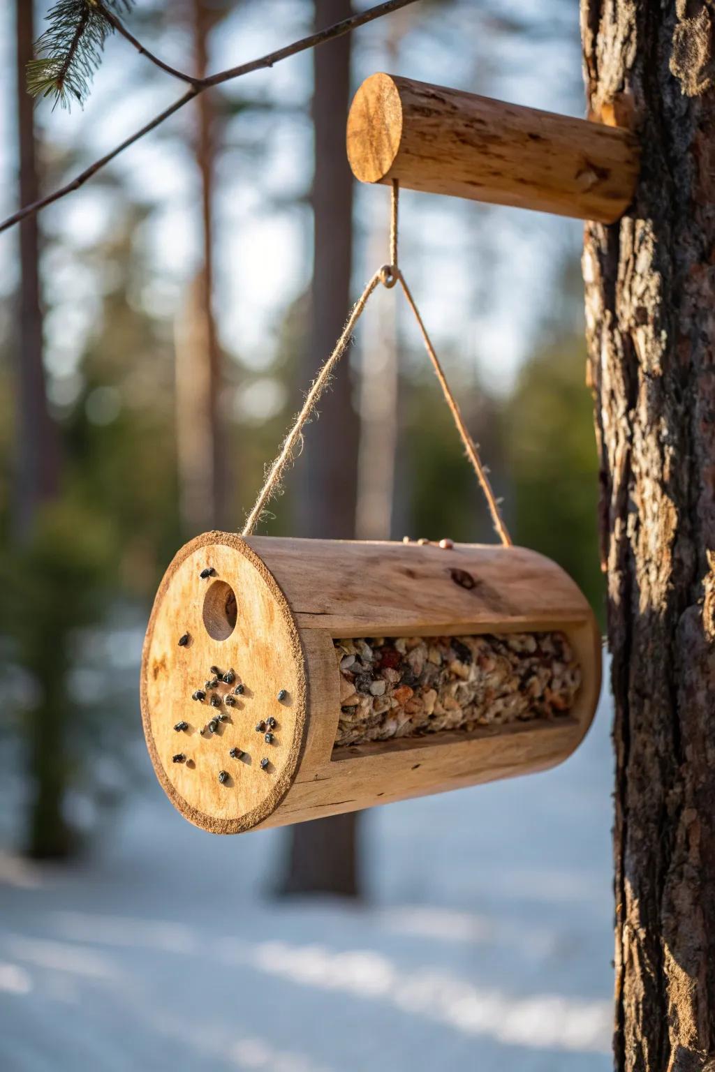 Elevate your garden with this charming DIY log suet feeder, perfect for attracting woodpeckers with style and simplicity. 🌿🕊️ #ScandiBoho #BirdLovers