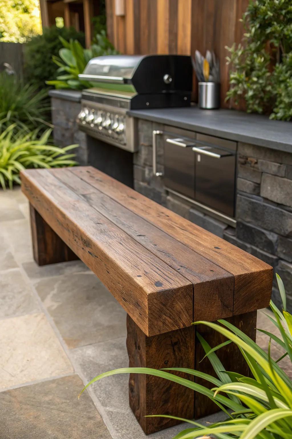 Craft your perfect outdoor retreat with a DIY wooden bench—where cooking meets comfort.