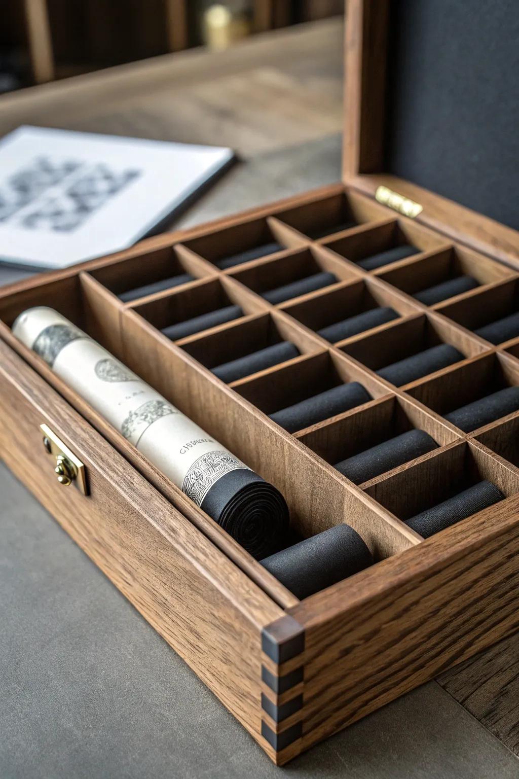 Elevate your workspace organization with a handcrafted gridded box organizer. Perfect for keeping your blueprints tidy and accessible.