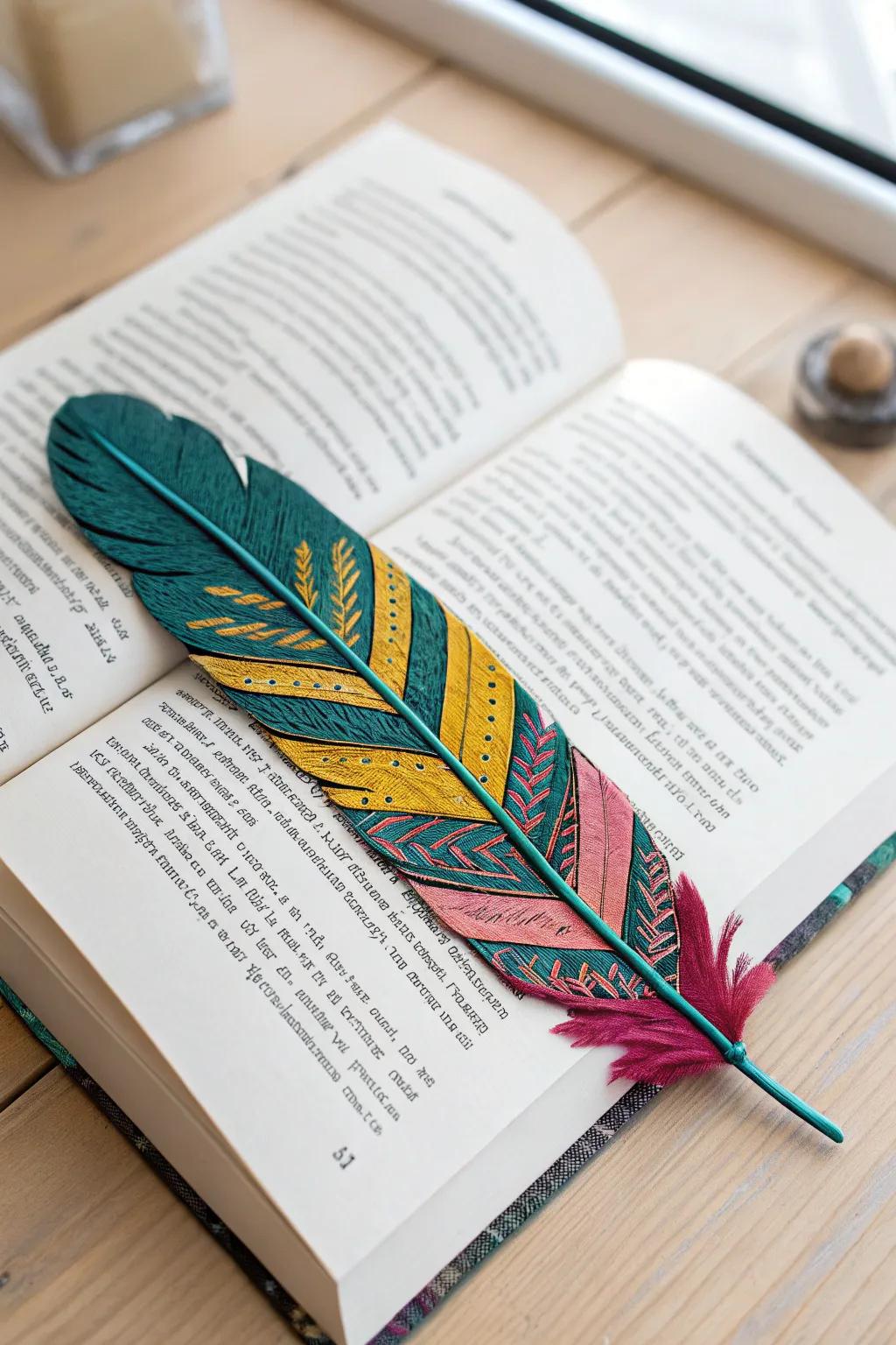 Add a splash of whimsy to your reading with DIY washi tape feather bookmarks.