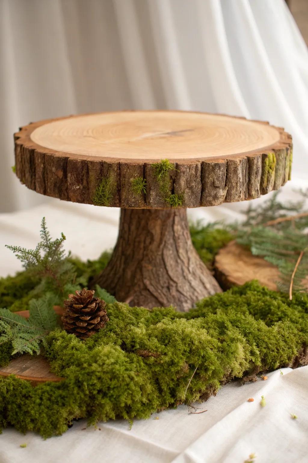 Create a fairytale woodland vibe with this enchanting moss-adorned cake stand.