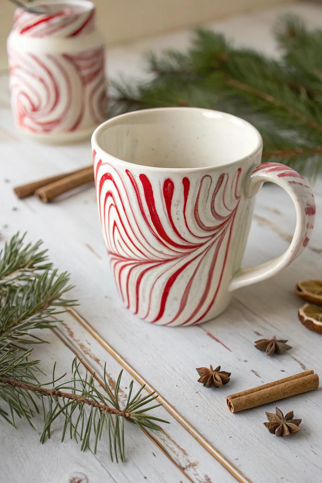 Add a sweet twist to your holiday drinks with this charming candy cane handle mug!