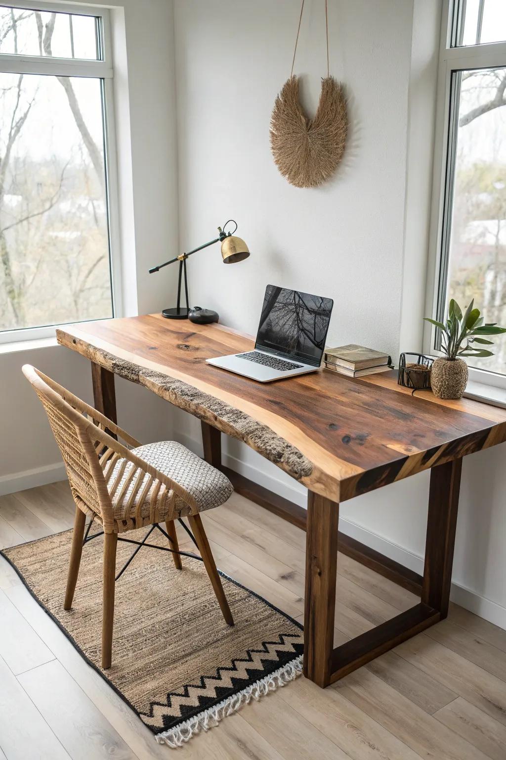 Transform your workspace with the natural allure of a live edge desk, where simplicity meets sophistication.