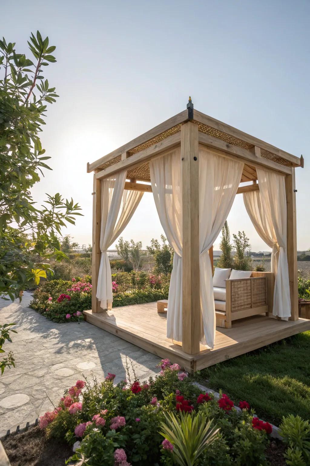 Create your own serene escape with a minimalist-boho gazebo, the perfect garden haven.