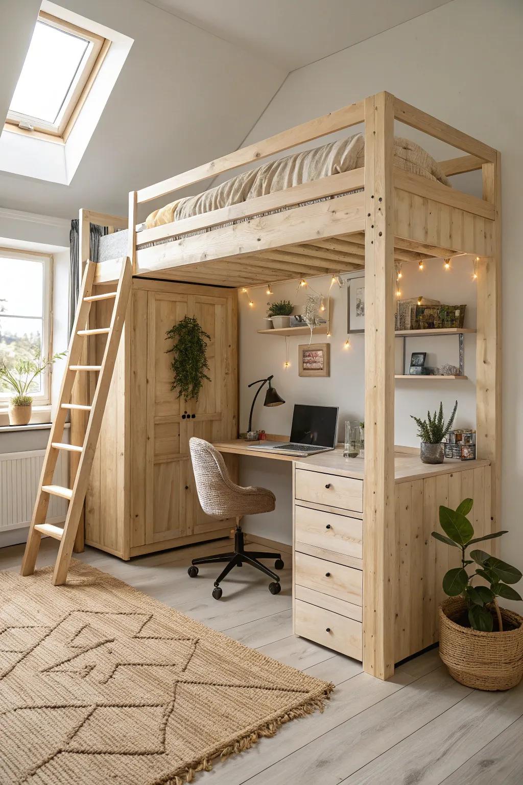 Discover the magic of compact wonders: a loft bed that transforms small spaces into stylish retreats.