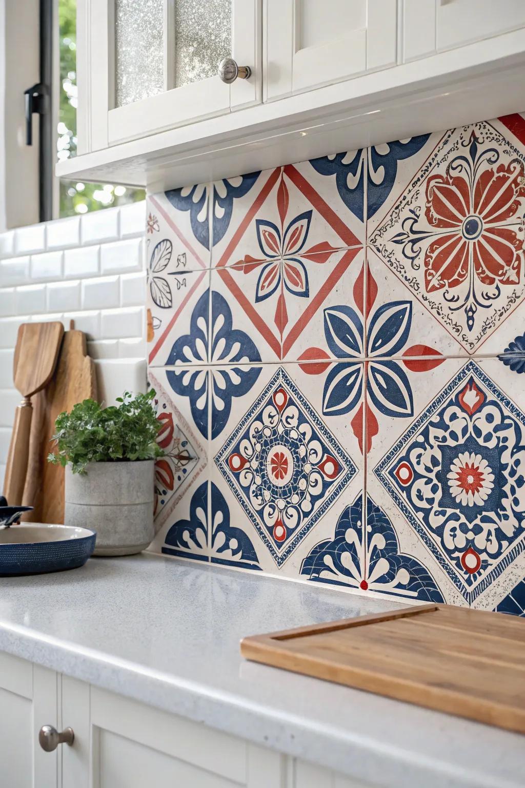 Transform your kitchen with a stunning faux tile backsplash—artistry in every brushstroke!