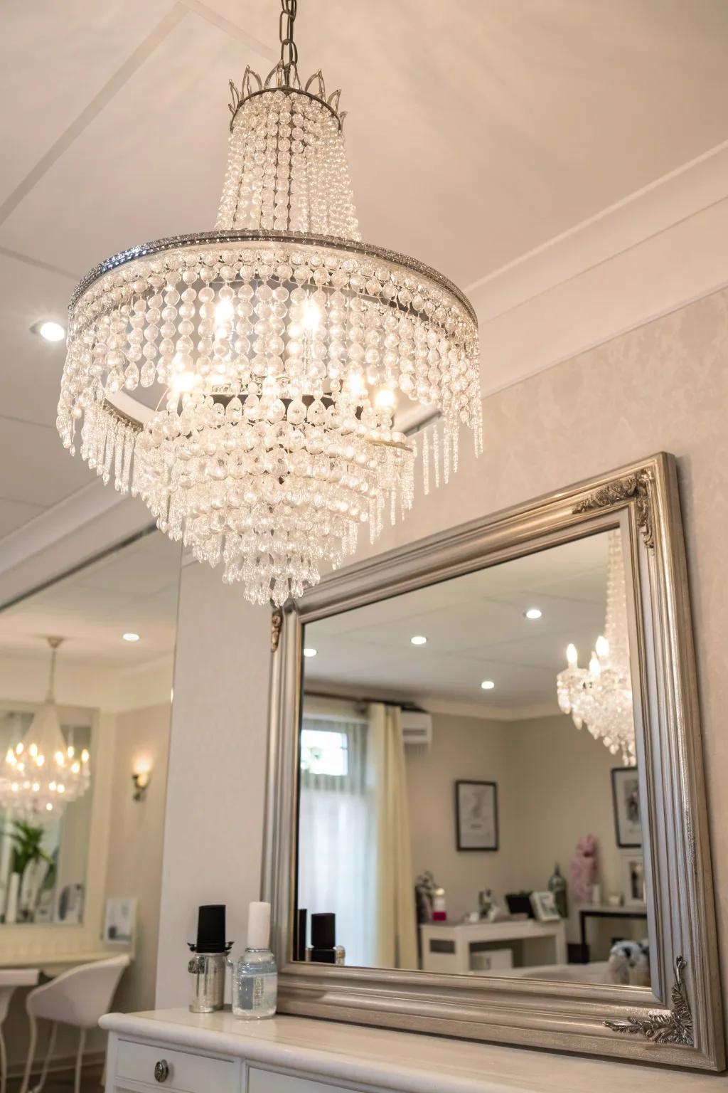 Illuminate your space with the glamour of crystal and silver for a salon station that shines with elegance.