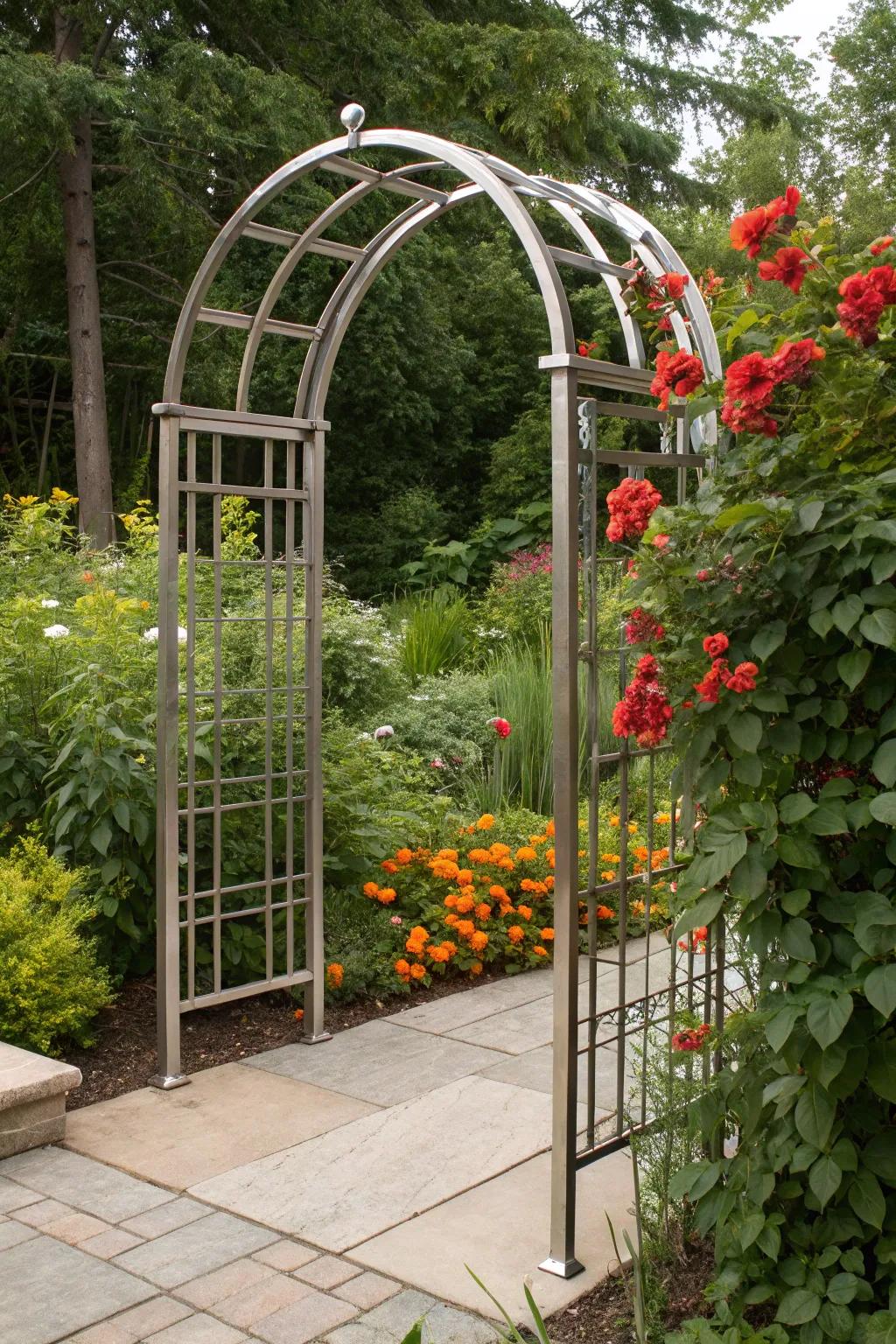 Elevate your garden with a stunning metal trellis that marries elegance and functionality.