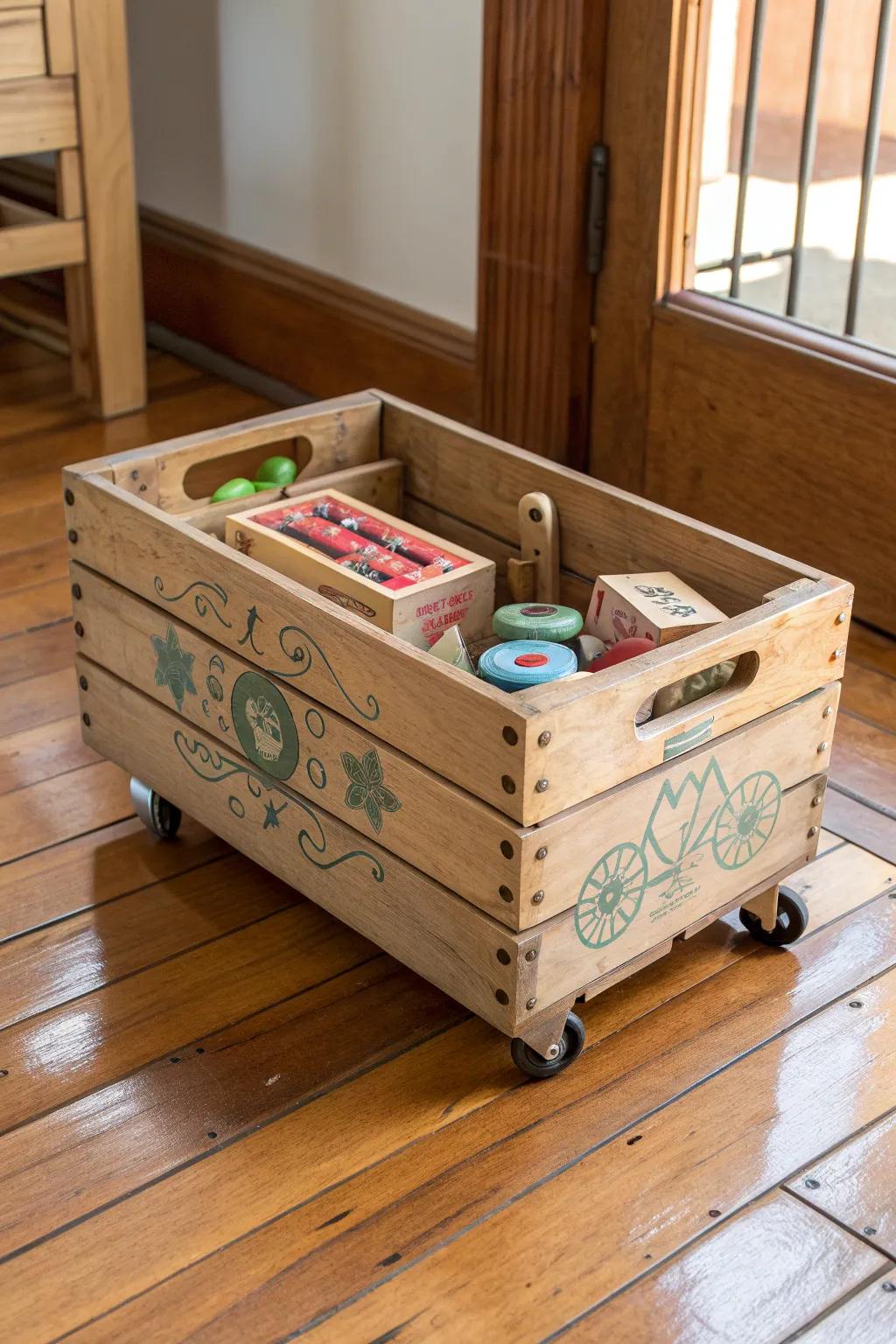 Bring a touch of nostalgia to playtime with this beautifully crafted vintage toy crate.