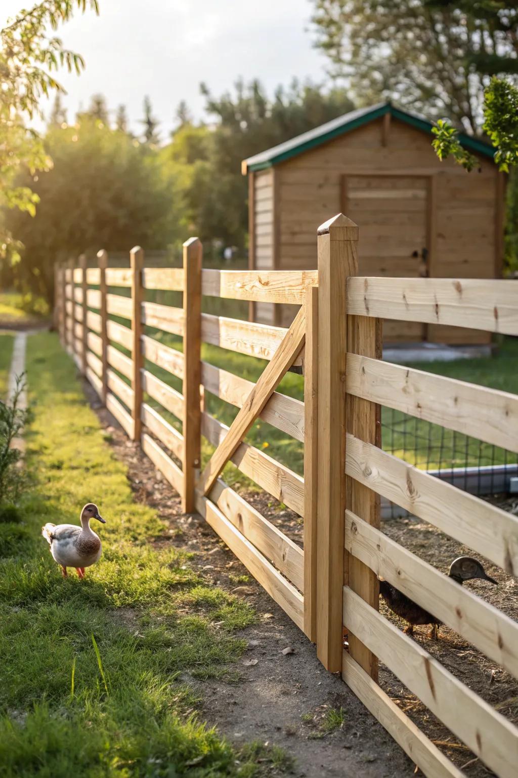 Embrace natural beauty with this chic duck-friendly fencing, blending minimalism and functionality.